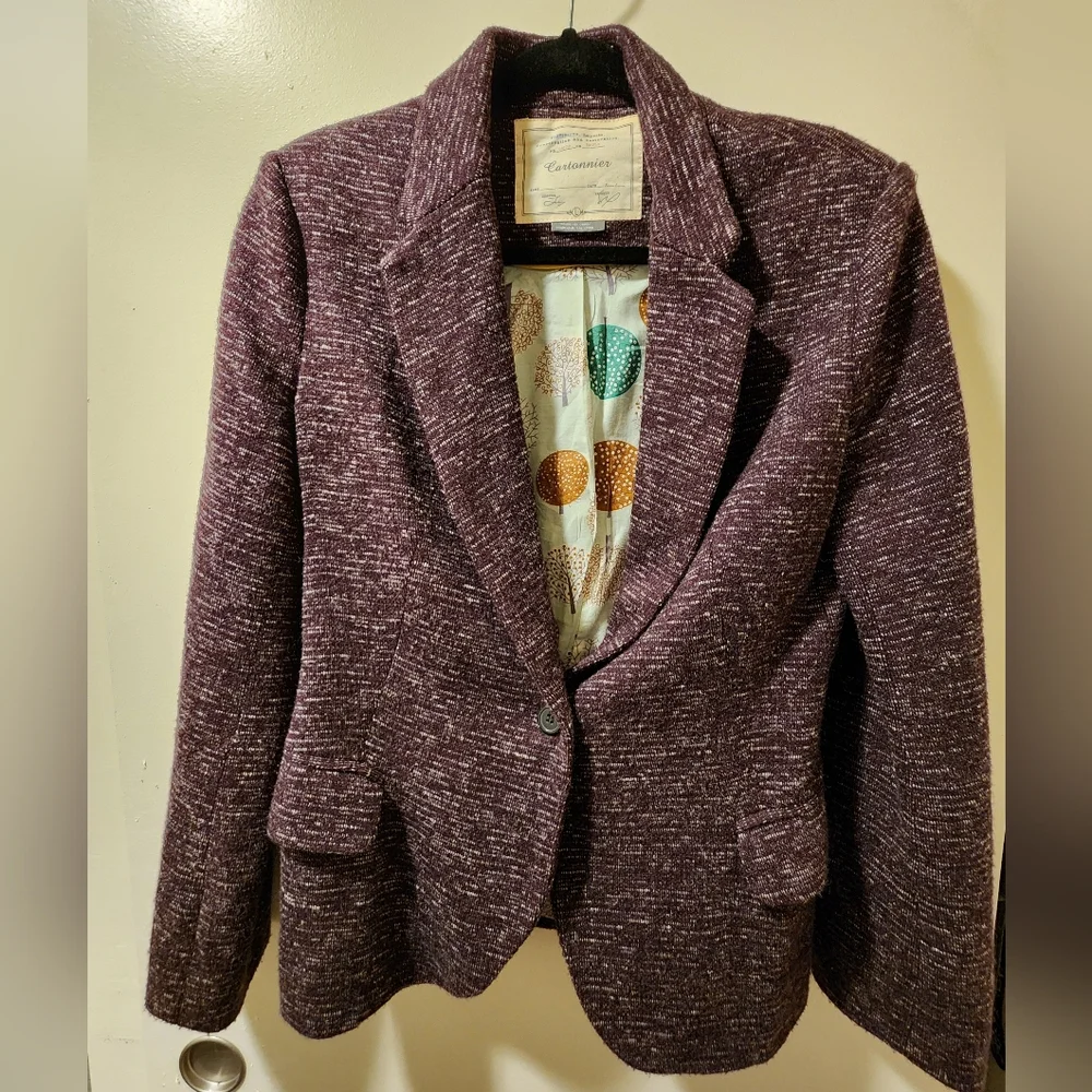 Anthropologie Cartonnier Dashes Knit Eggplant Blazer Size Large - Picture 1 of 13
